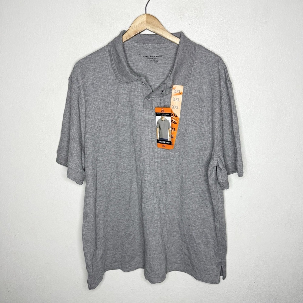 Marc New York By‎ Andrew Marc Sweater Polo Short Sleeve Gray Shirt Mens XXL